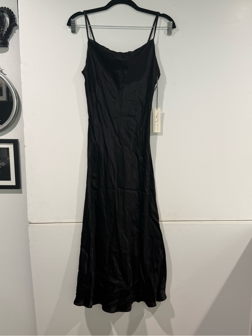 nine britton Black Satin V-Neck Slip Top